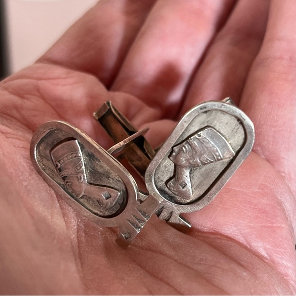 Antique Art Deco Victorian Egyptian Pharaoh Sterling silver Cufflinks - Picture 6 of 17